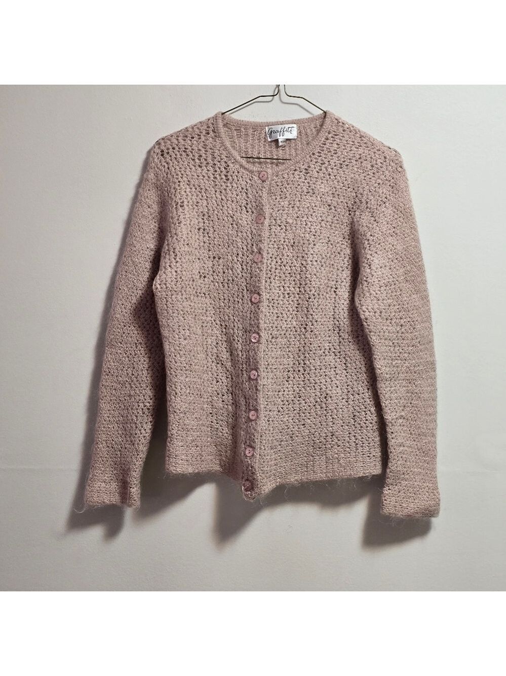 Vintage Grafiti Cozy Nude Pink Mohair Blend Knit Cardigan
